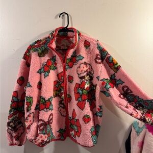 Strawberry Shortcake Christmas Long Sleeve Split Zip Fleece Jacket JR XS NWT